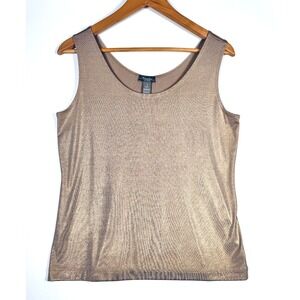 Chico's Travelers Tank Top Size 1 Medium Taupe Metallic Gold Shimmer Stretch